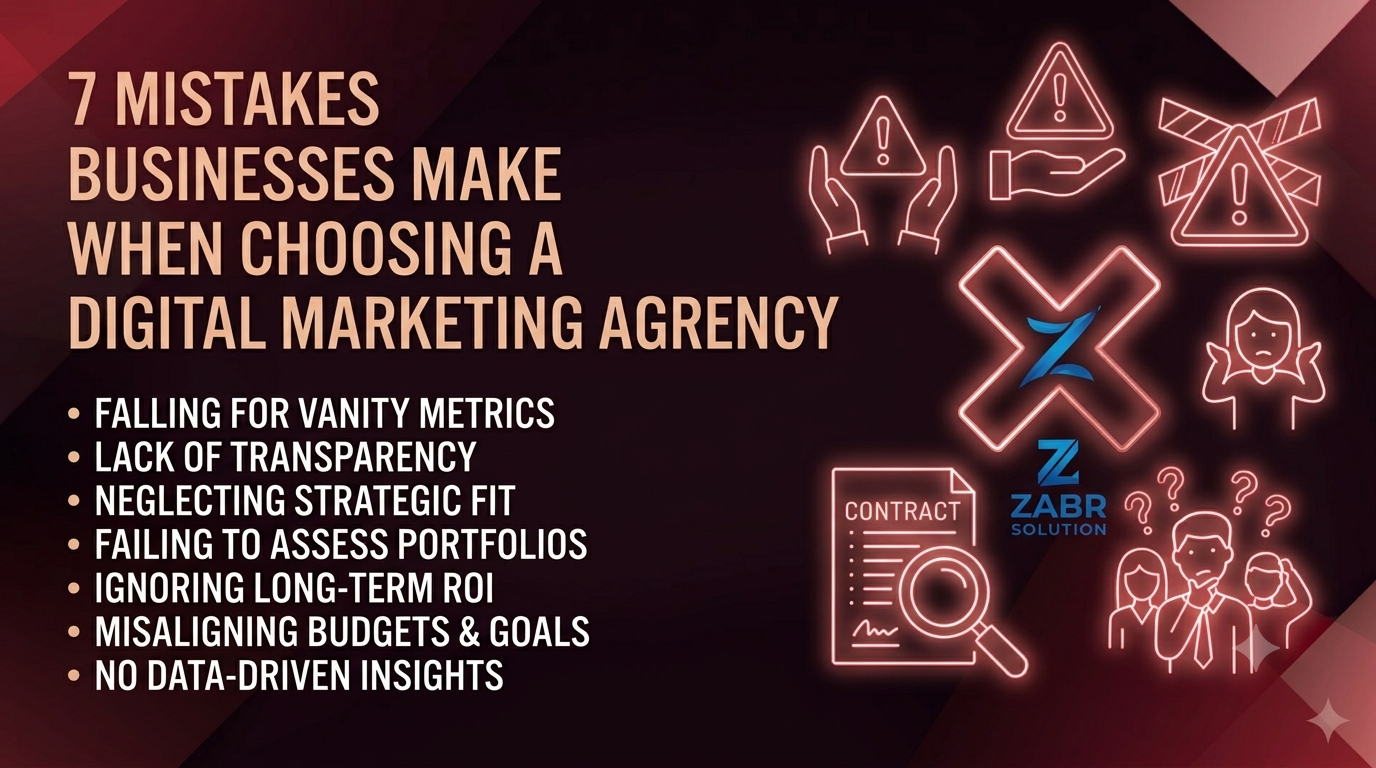 Business owner evaluating a digital marketing agency to avoid common hiring mistakes and choose the right marketing partner for business growth.