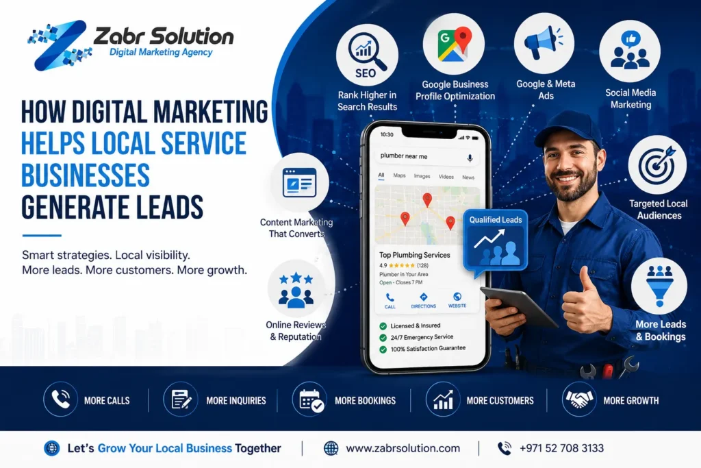 Digital marketing strategies helping local service businesses generate qualified leads through SEO, Google Business Profile, paid ads, and social media marketing.
